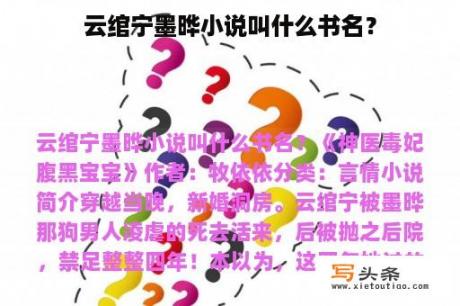 云绾宁墨晔小说叫什么书名？