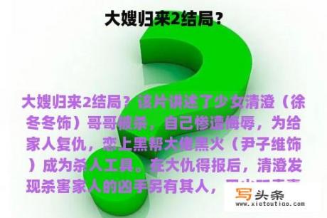 大嫂归来2结局？