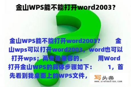 金山WPS能不能打开word2003？