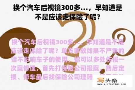 换个汽车后视镜300多…，早知道是不是应该走保险了呢？