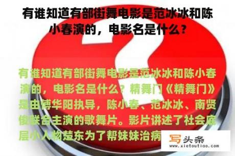 有谁知道有部街舞电影是范冰冰和陈小春演的，电影名是什么？