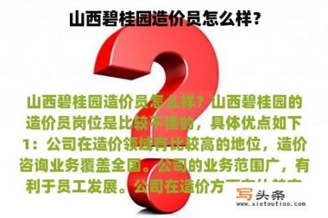 山西碧桂园造价员怎么样？