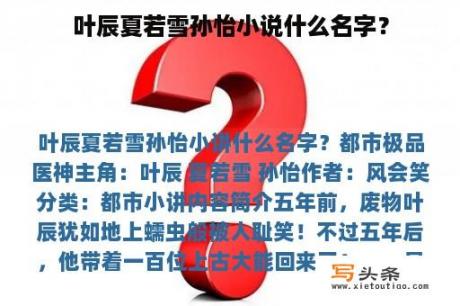 叶辰夏若雪孙怡小说什么名字？