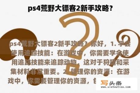 ps4荒野大镖客2新手攻略？