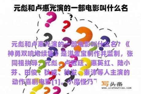 元彪和卢惠光演的一部电影叫什么名？