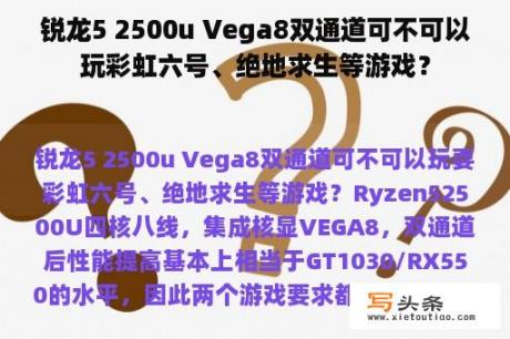 锐龙5 2500u Vega8双通道可不可以玩彩虹六号、绝地求生等游戏？