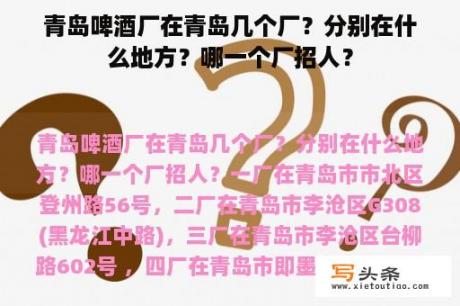 青岛啤酒厂在青岛几个厂？分别在什么地方？哪一个厂招人？