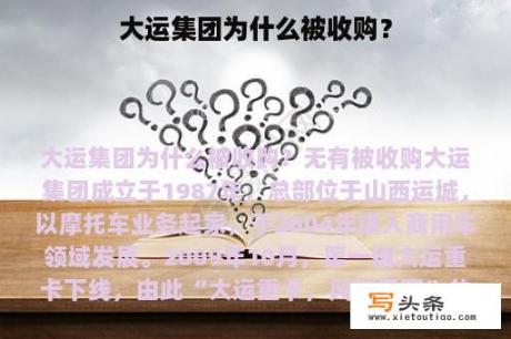 大运集团为什么被收购？