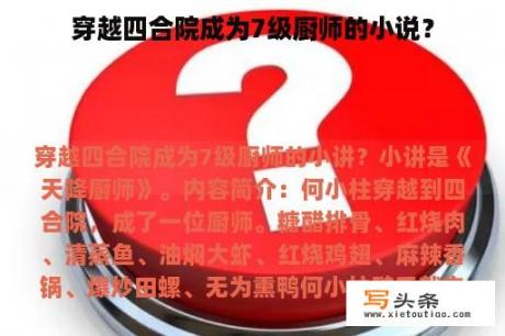 穿越四合院成为7级厨师的小说？