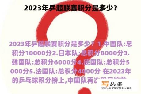 2023年乒超联赛积分是多少？