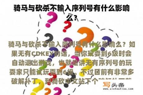 骑马与砍杀不输入序列号有什么影响么？