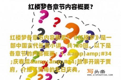 红楼梦各章节内容概要？