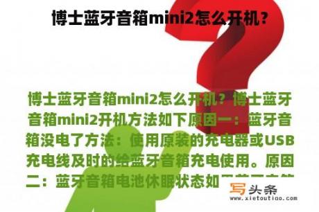 博士蓝牙音箱mini2怎么开机？