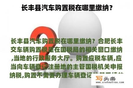 长丰县汽车购置税在哪里缴纳？