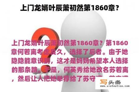 上门龙婿叶辰萧初然第1860章？