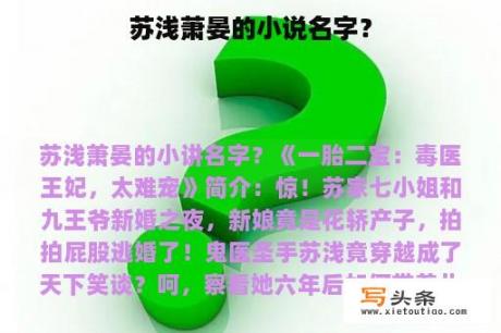 苏浅萧晏的小说名字？