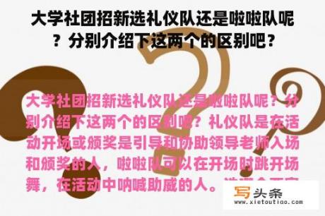 大学社团招新选礼仪队还是啦啦队呢？分别介绍下这两个的区别吧？