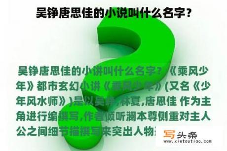 吴铮唐思佳的小说叫什么名字？