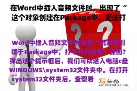 在Word中插入音频文件时，出现了“这个对象创建在Package中，无法打开这个对象”的原因？