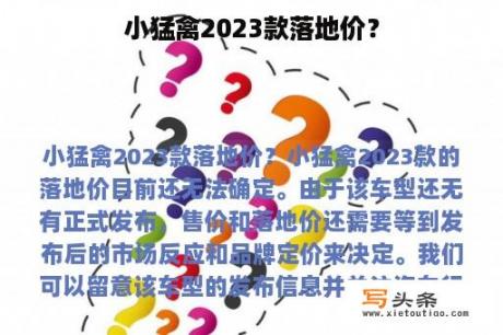 小猛禽2023款落地价？