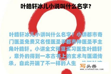 叶皓轩冰儿小说叫什么名字？