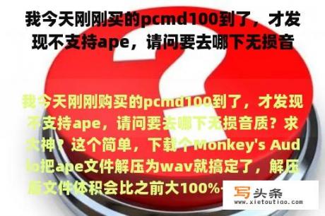 我今天刚刚买的pcmd100到了，才发现不支持ape，请问要去哪下无损音质？求大神？