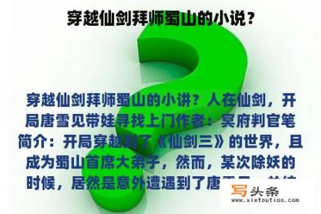 穿越仙剑拜师蜀山的小说？