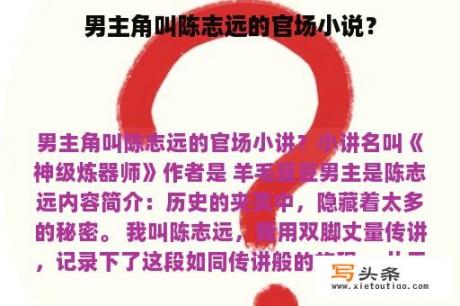 男主角叫陈志远的官场小说？