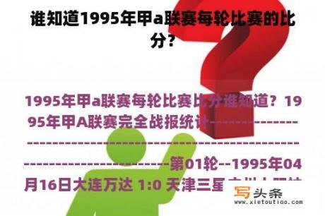 谁知道1995年甲a联赛每轮比赛的比分？