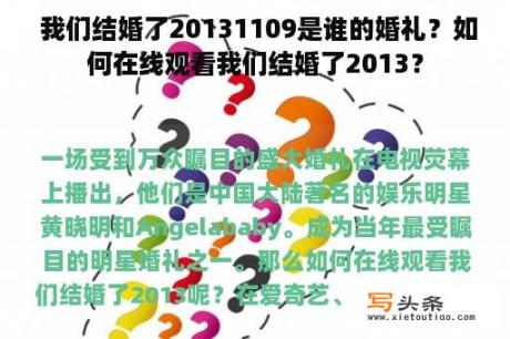  我们结婚了20131109是谁的婚礼？如何在线观看我们结婚了2013？