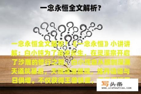 一念永恒全文解析？