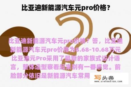 比亚迪新能源汽车元pro价格？