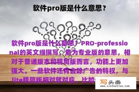 软件pro版是什么意思？