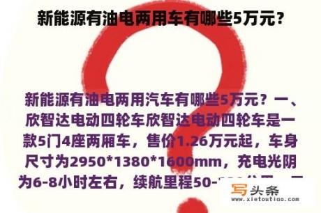 新能源有油电两用车有哪些5万元？