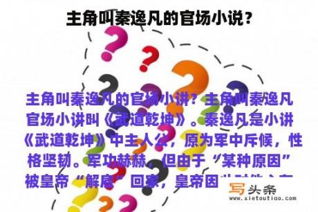 主角叫秦逸凡的官场小说？