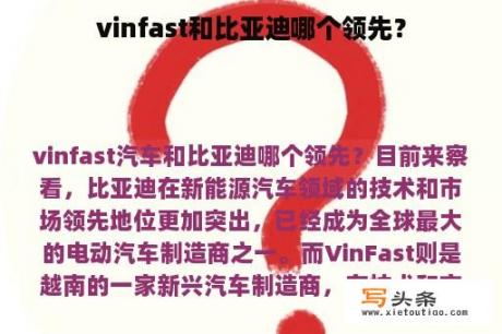 vinfast和比亚迪哪个领先？