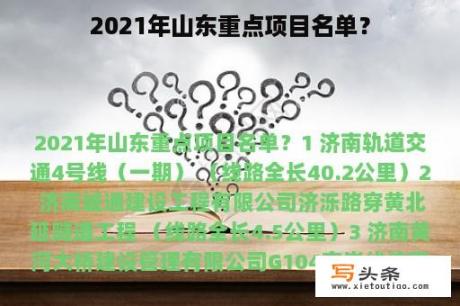 2021年山东重点项目名单？