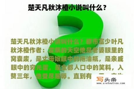 楚天凡秋沐橙小说叫什么？