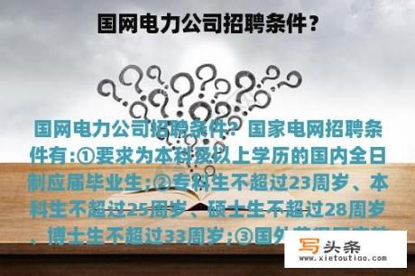 国网电力公司招聘条件？