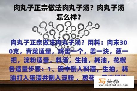 肉丸子正宗做法肉丸子汤？肉丸子汤怎么样？