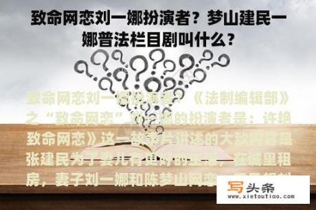 致命网恋刘一娜扮演者？梦山建民一娜普法栏目剧叫什么？