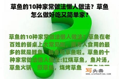 草鱼的10种家常做法懒人做法？草鱼怎么做好吃又简单家？