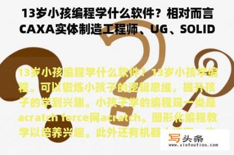 13岁小孩编程学什么软件？相对而言CAXA实体制造工程师、UG、SOLIDWORK、这三款做三维图形的软件哪个好学一点？