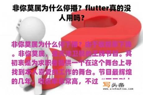 非你莫属为什么停播？flutter真的没人用吗？