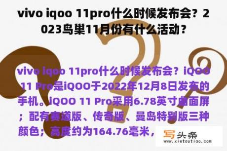 vivo iqoo 11pro什么时候发布会？2023鸟巢11月份有什么活动？