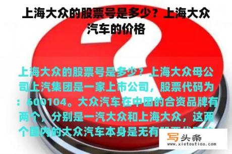 上海大众的股票号是多少？上海大众汽车的价格