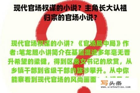 现代官场权谋的小说？主角长大认祖归宗的官场小说？