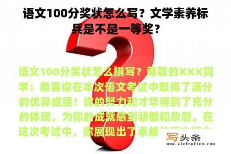 语文100分奖状怎么写？文学素养标兵是不是一等奖？