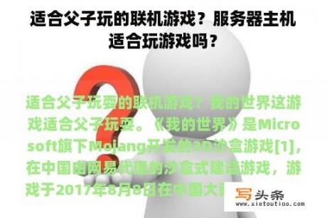 适合父子玩的联机游戏？服务器主机适合玩游戏吗？