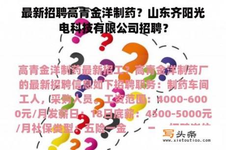 最新招聘高青金洋制药？山东齐阳光电科技有限公司招聘？